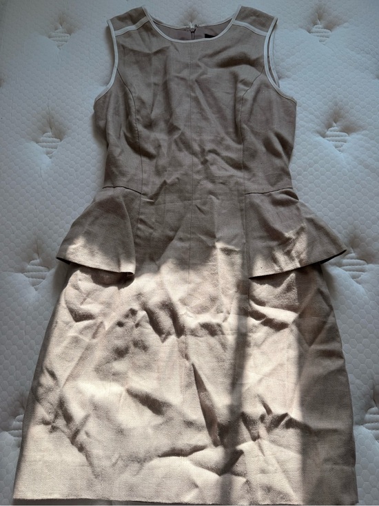 J. Crew Dresses & Skirts - J. Crew Taupe Sleeveless Peplum Sheath Dress with White Trim